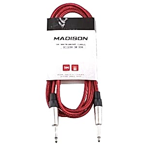 Madison Örgülü Kumaş Gitar Kablosu 3 Metre- KIRMIZI SİYAH ÇİZGİLİ